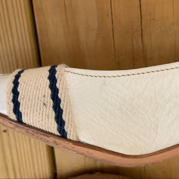 Miu Miu by Prada White Navy Blue Stripe Ribbon Heels Shoes Italy 38.5 Leather - Picture 9 of 14